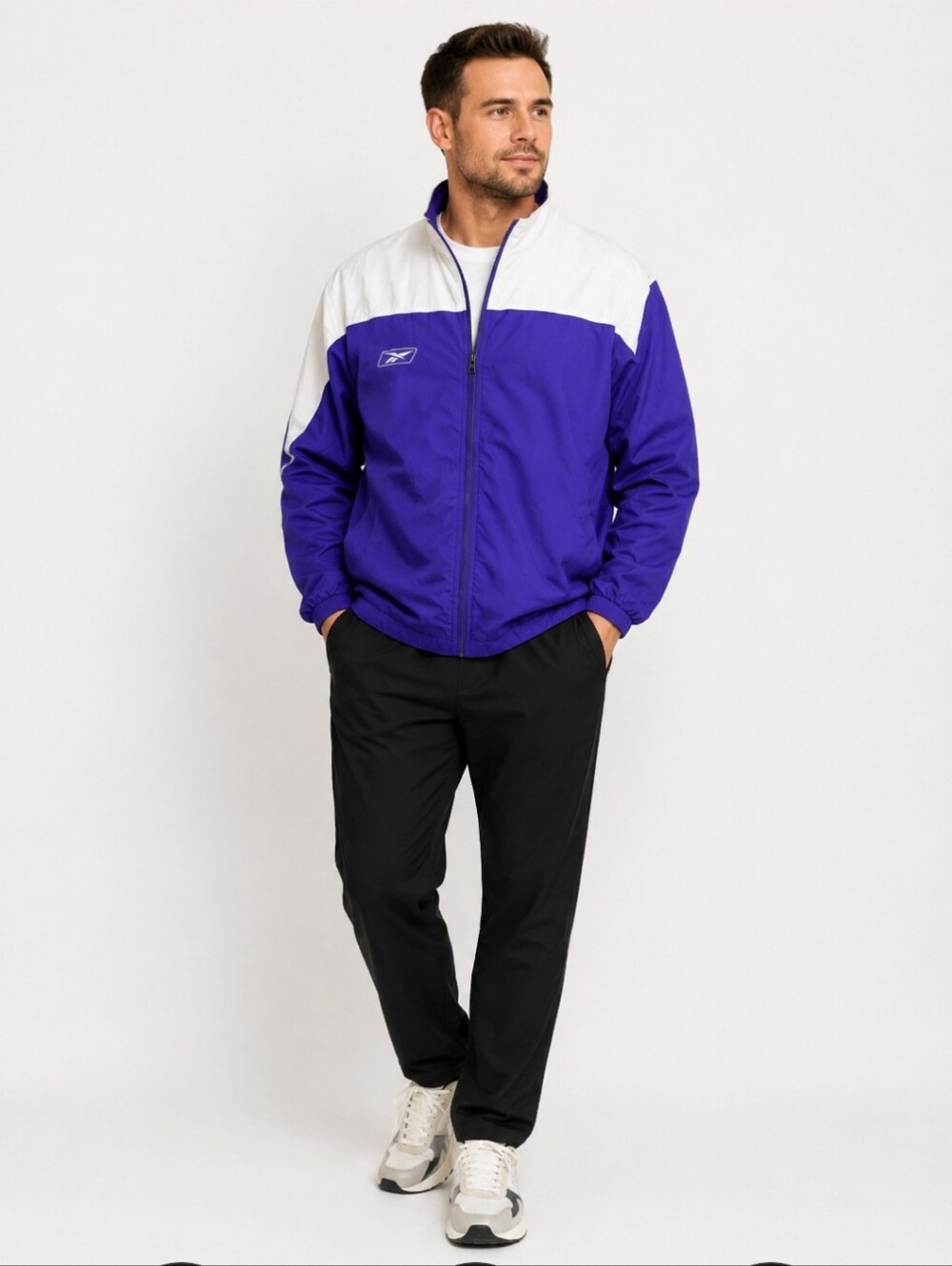Reebok Colorblock Windbreaker Track Jacket White Purple Full Zip Men Mens Size L